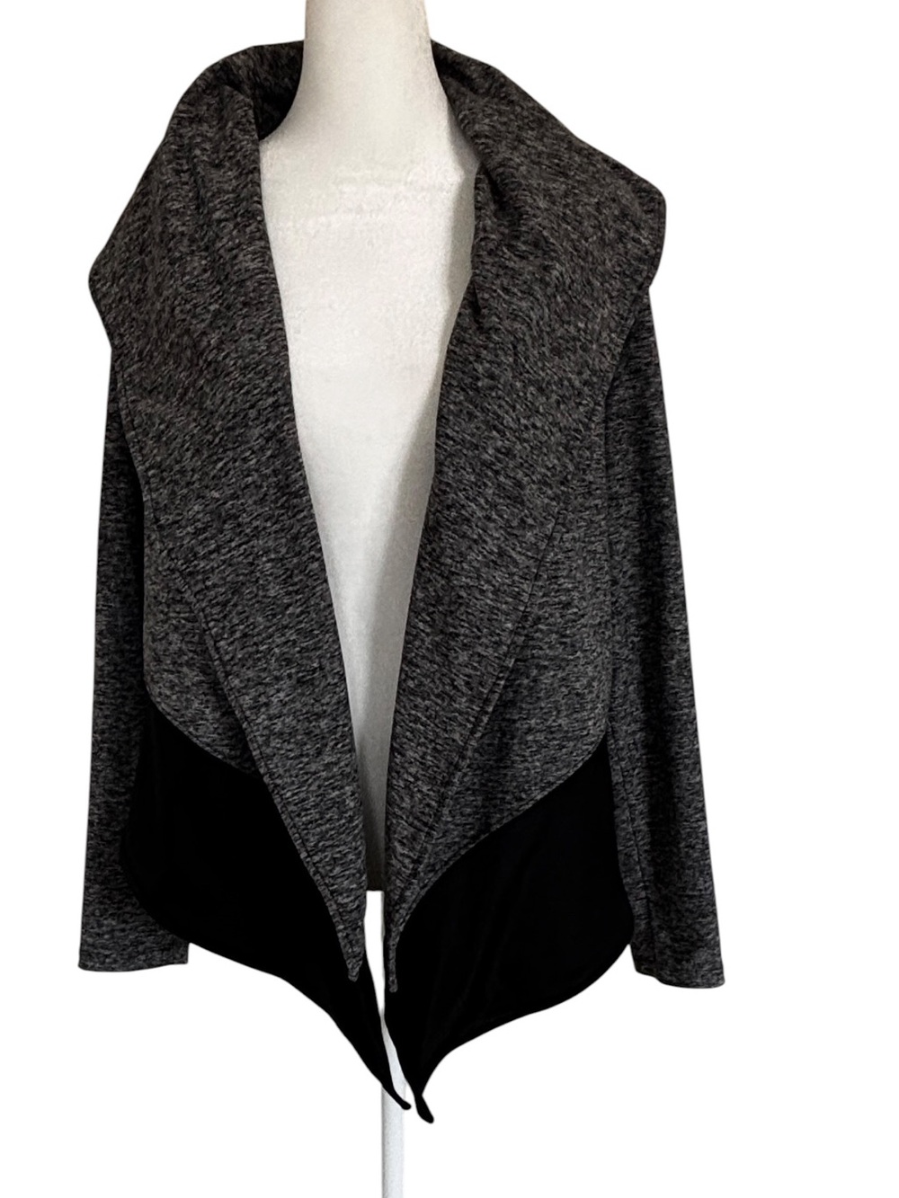 Live The Process Heather Gray and Black Draped Open-Front Cardigan size L